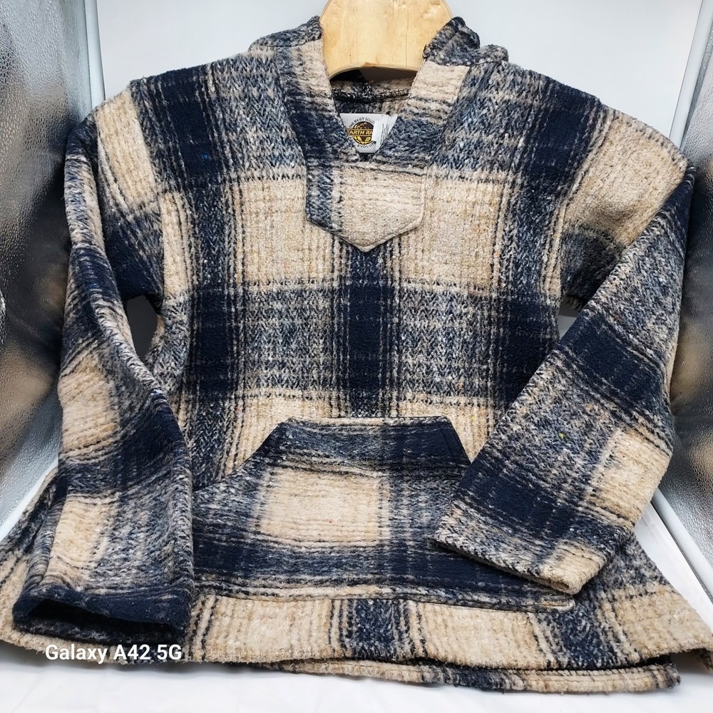 Earth Ragz Baja Hoodie Small Plaid Pullover Surfer Grunge Hooded‎ Top
